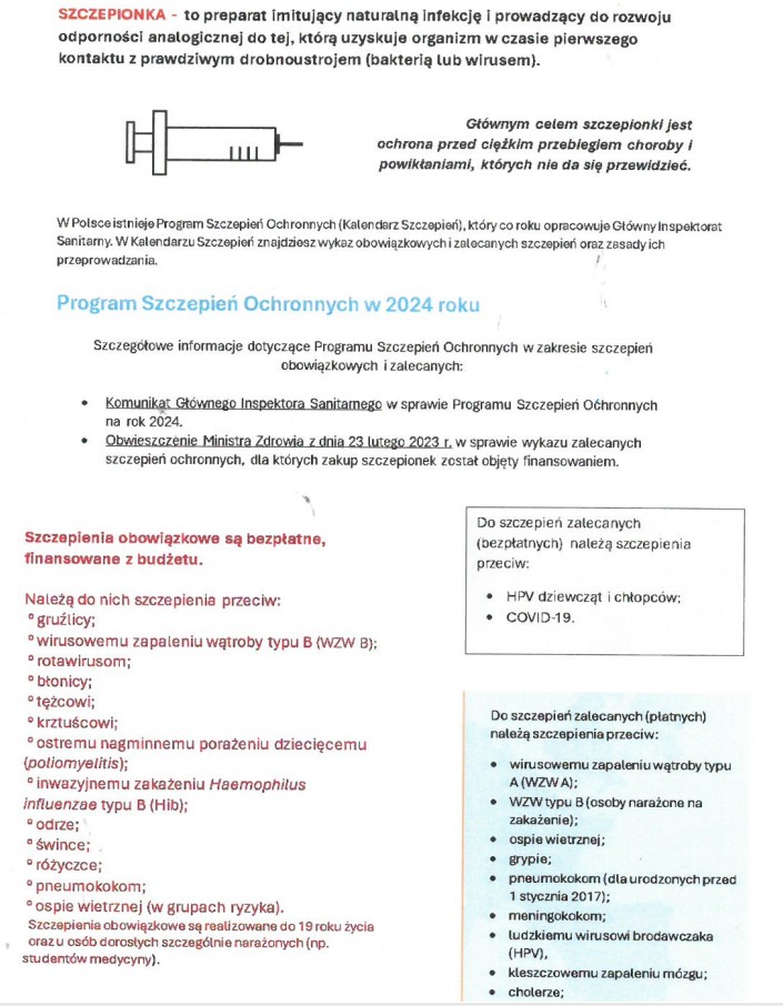 Szczepienia dla uczniów